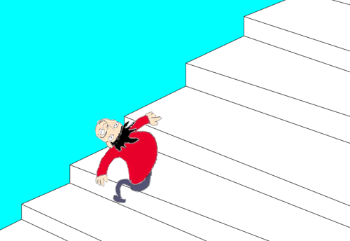 a gif drawn in MS paint of a person falling down a set of stairs forever.